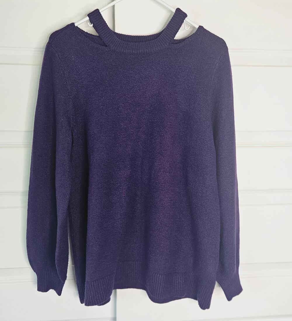 Jason Wu Size Medium Deep Violet Purple Cut Out Shoulder Long Sleeve Sweater